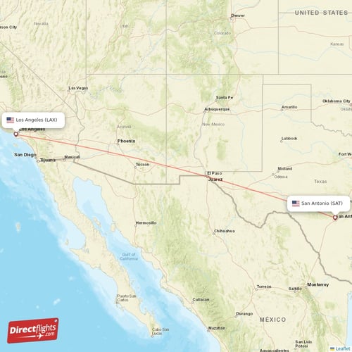 Los Angeles - San Antonio direct flight map