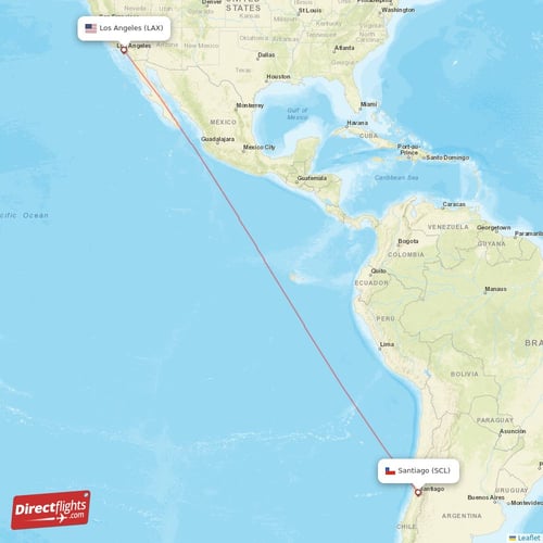 Los Angeles - Santiago direct flight map