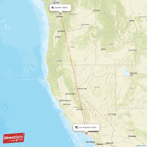 Los Angeles - Seattle direct flight map