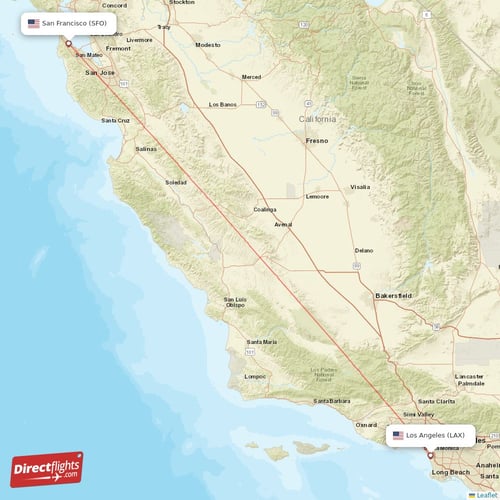 Los Angeles - San Francisco direct flight map