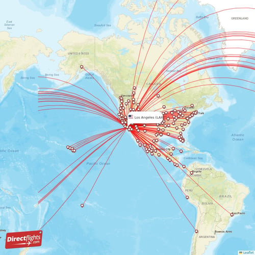 Flight route map for LAX
