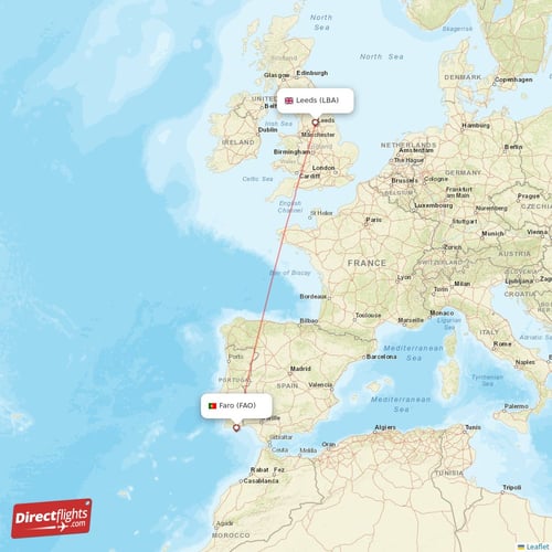 Leeds - Faro direct flight map