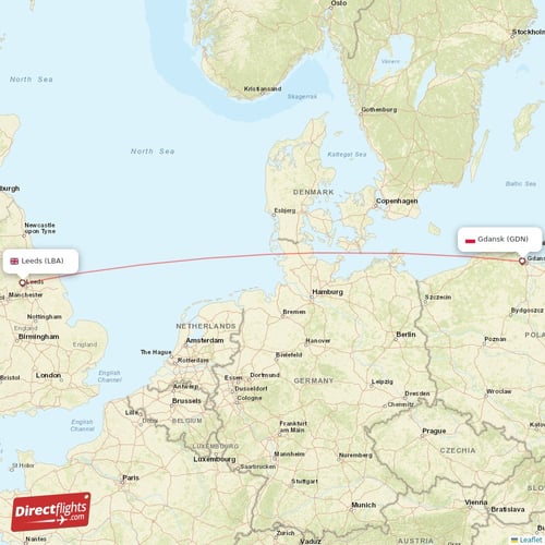 Leeds - Gdansk direct flight map