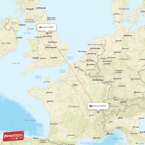 Leeds - Geneva direct flight map