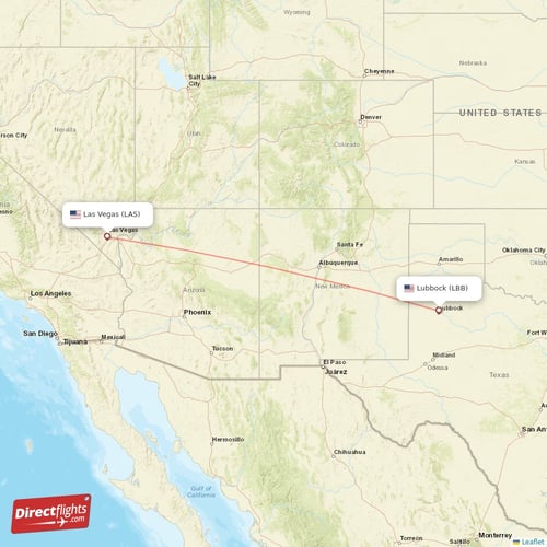 Lubbock - Las Vegas direct flight map