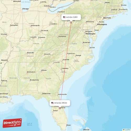 Latrobe - Orlando direct flight map