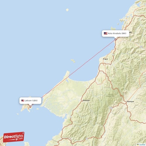 Labuan - Kota Kinabalu direct flight map
