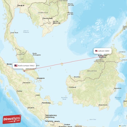 Labuan - Kuala Lumpur direct flight map
