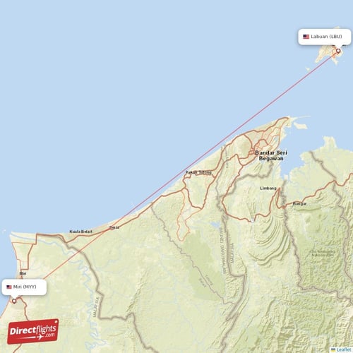 Labuan - Miri direct flight map