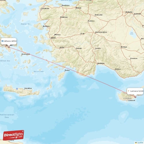 Larnaca - Athens direct flight map
