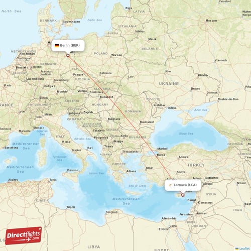 Larnaca - Berlin direct flight map