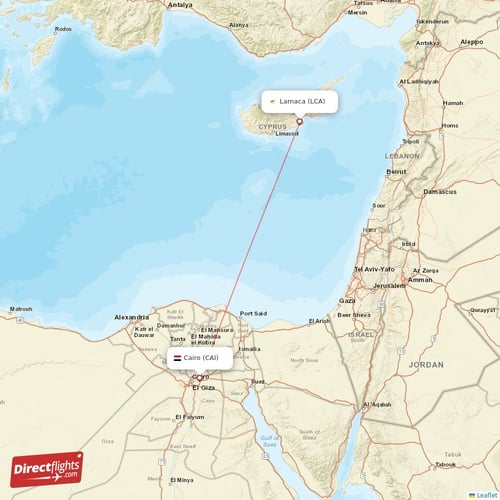 Larnaca - Cairo direct flight map