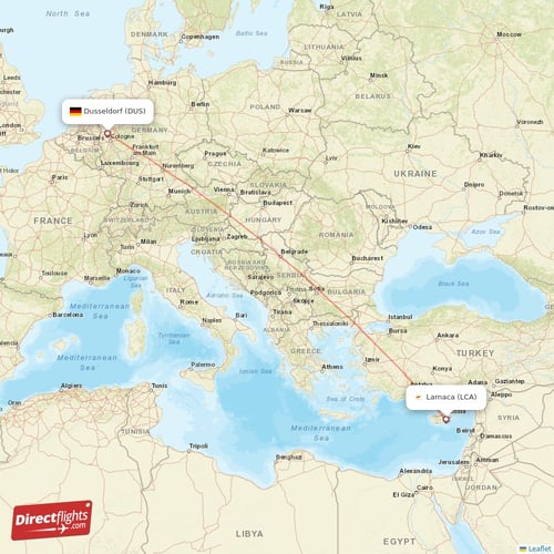 Larnaca - Dusseldorf direct flight map