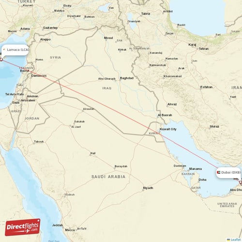 Larnaca - Dubai direct flight map