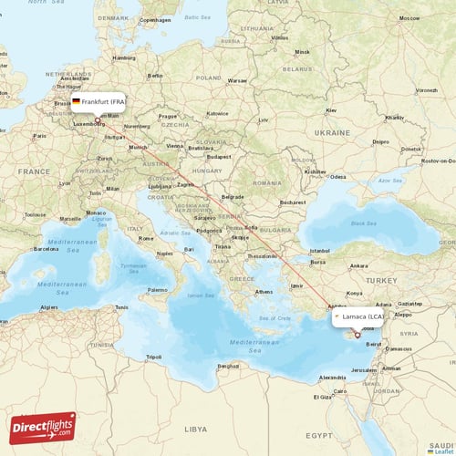 Larnaca - Frankfurt direct flight map