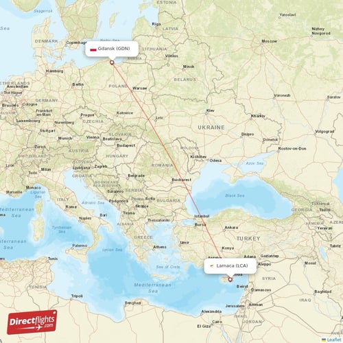 Larnaca - Gdansk direct flight map