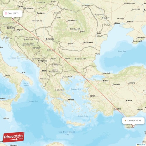 Larnaca - Graz direct flight map