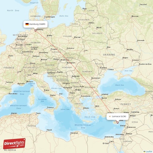 Larnaca - Hamburg direct flight map