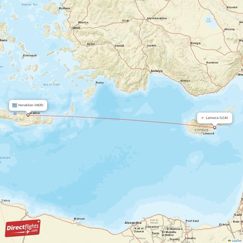 Larnaca - Heraklion direct flight map
