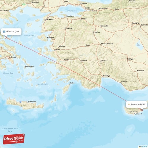 Larnaca - Skiathos direct flight map