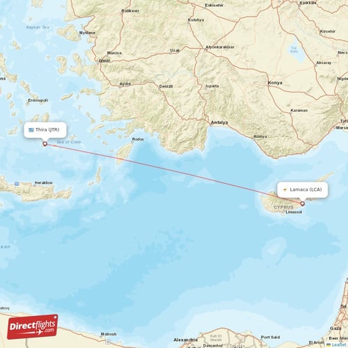 Larnaca - Thira direct flight map