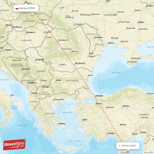 Larnaca - Katowice direct flight map