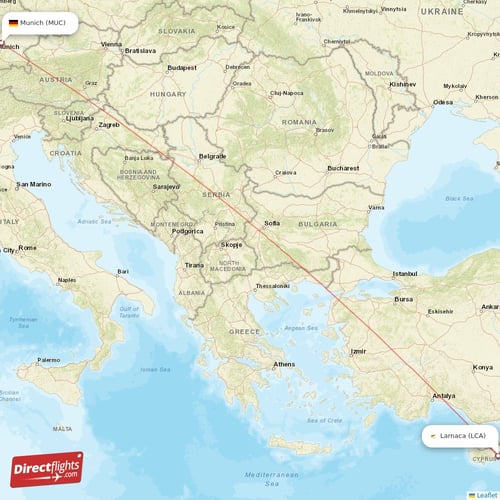 Larnaca - Munich direct flight map