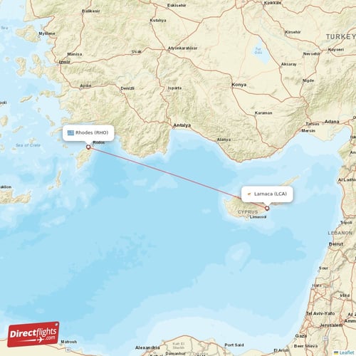 Larnaca - Rhodes direct flight map
