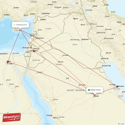 Larnaca - Riyadh direct flight map