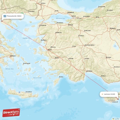 Larnaca - Thessaloniki direct flight map