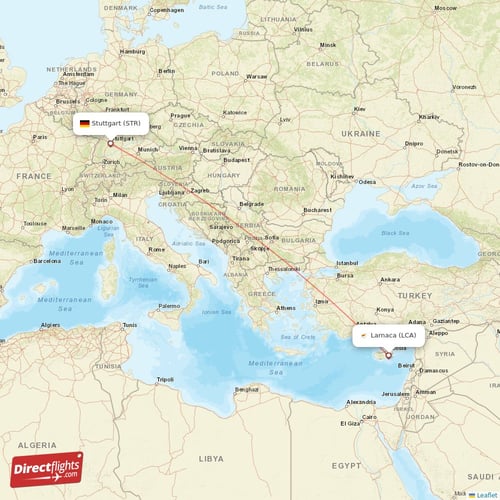 Larnaca - Stuttgart direct flight map