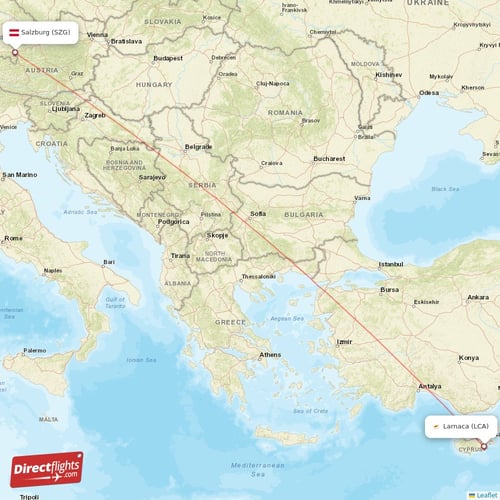 Larnaca - Salzburg direct flight map