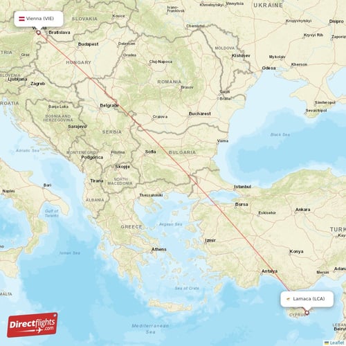Larnaca - Vienna direct flight map