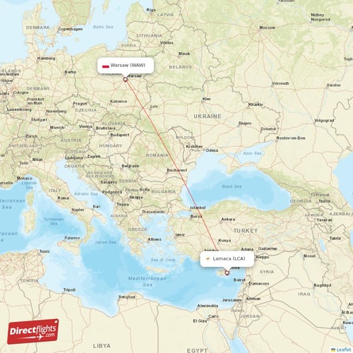 Larnaca - Warsaw direct flight map