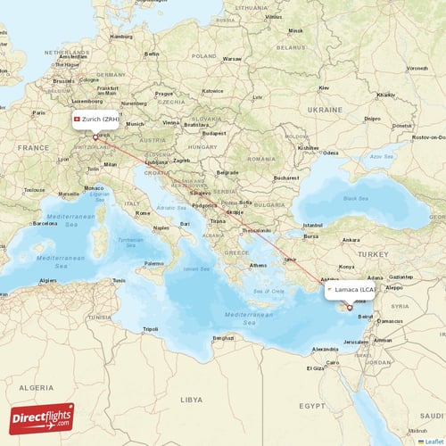 Larnaca - Zurich direct flight map