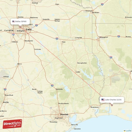 Lake Charles - Dallas direct flight map