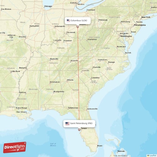 Columbus - Saint Petersburg direct flight map