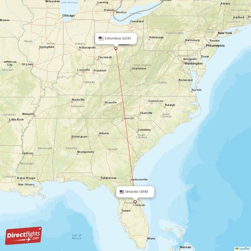 Columbus - Orlando direct flight map
