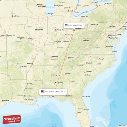 Columbus - Fort Walton Beach direct flight map