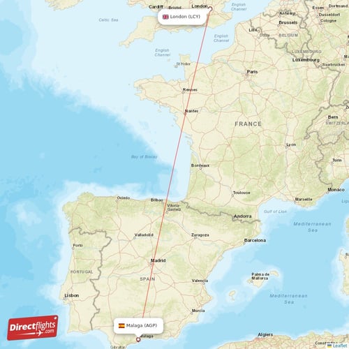 London - Malaga direct flight map