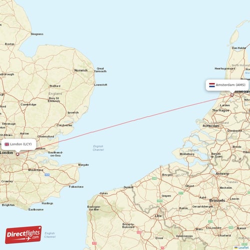 London - Amsterdam direct flight map