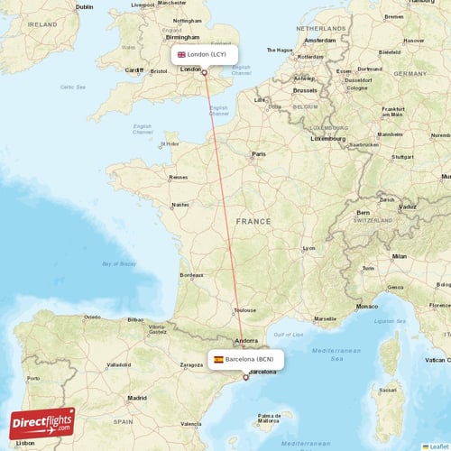 London - Barcelona direct flight map