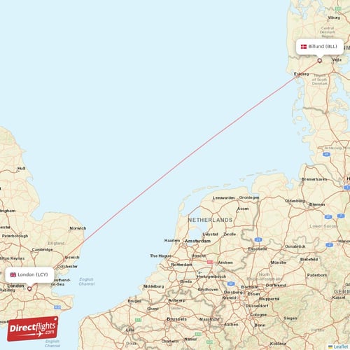 London - Billund direct flight map