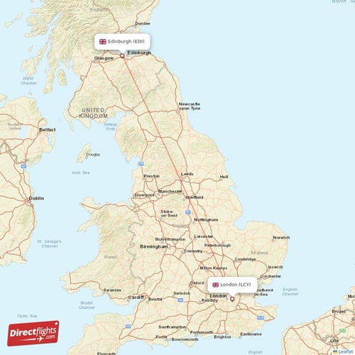 London - Edinburgh direct flight map