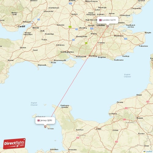 London - Jersey direct flight map