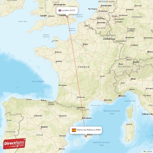London - Palma de Mallorca direct flight map