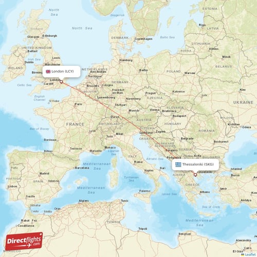 London - Thessaloniki direct flight map