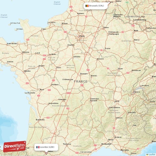 Lourdes - Brussels direct flight map