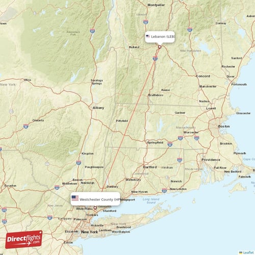 Lebanon - Westchester County direct flight map