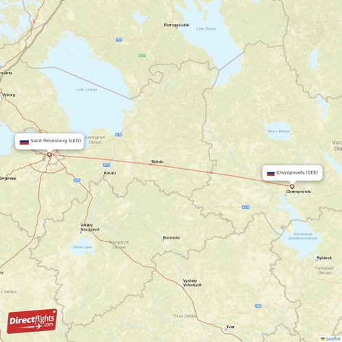 Saint Petersburg - Cherepovets direct flight map